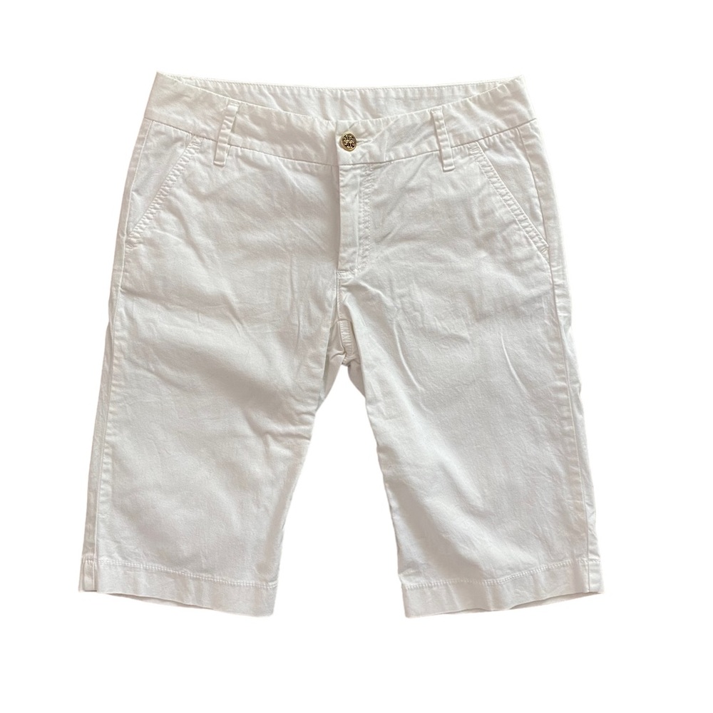 Tory Burch White Bermuda Chino Shorts Gold Hardware Sz 27